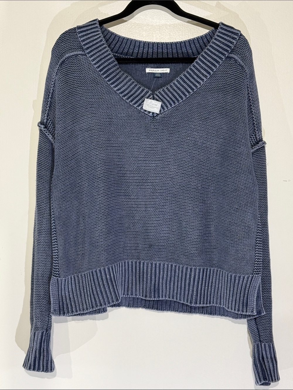 American Eagle Outfitters Women's V-Neck Knit Sweater - Dusty Steel  Blue